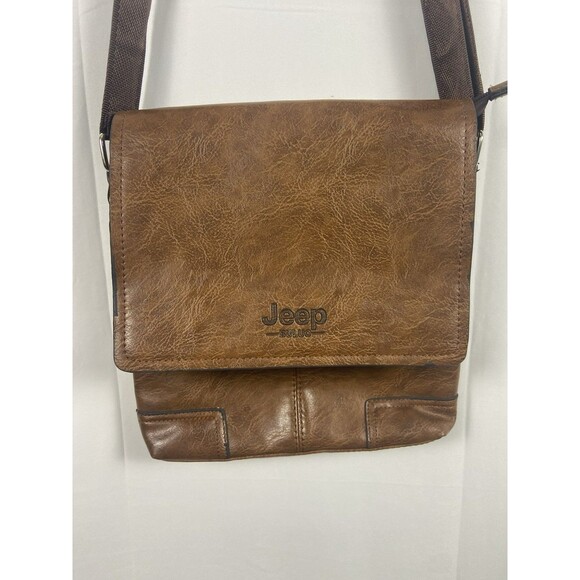 Jeep Buluo Flap Snap Crossbody Bag Brown Embossed Logo Adjustable Nylon Strap - Picture 1 of 14